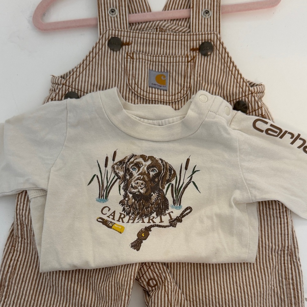 Carhartt outfit Cream Baby Tee and overall bibs
